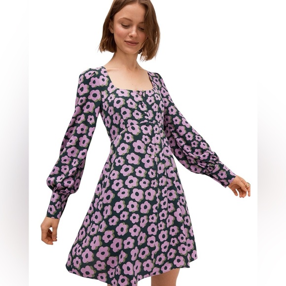 Kate Spade NY Flaire Flora Fluid Mini Dress Green Pink Floral Crepe Size 6 - Picture 15 of 15